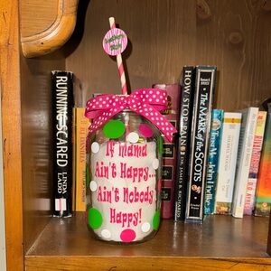 Source Unknown Polka Dot Mason Jar with Straw